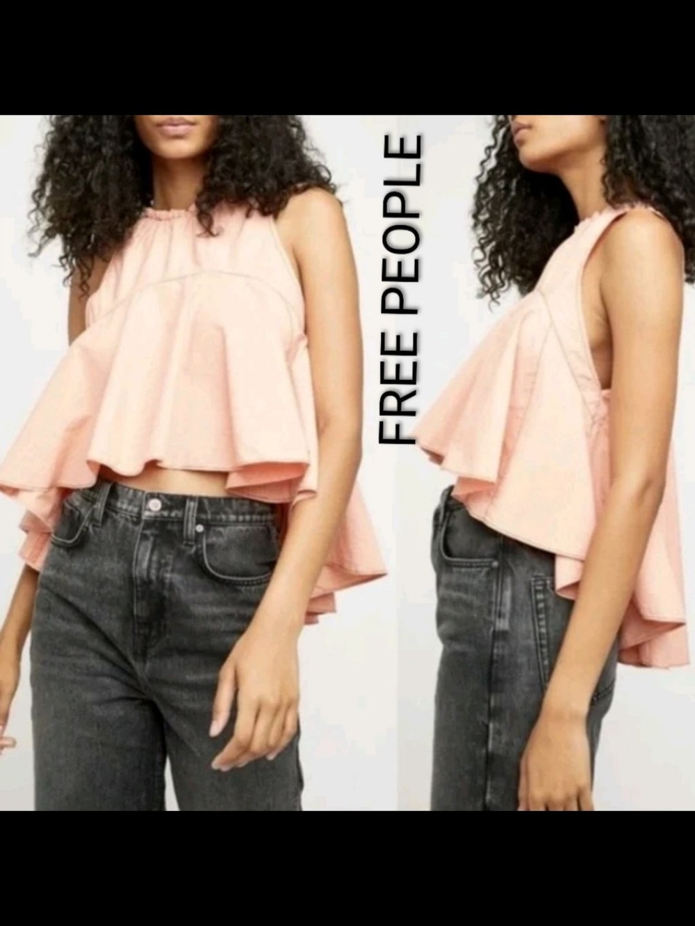 Free People Peach Pink Ruffle Halter Crop Top